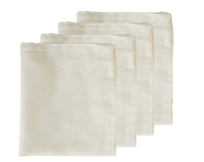 AUXIN Cheesecloth Bags for Straining,Reusable Cold Brew Coffee Cheese Cloths Strainer,Large Nut Milk Tea Juice Bag,100% Natural Cotton Fine Mesh Filter Bags(Large,4 Pack) - Image 1